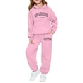 thumbnail image 2 of ZHOGXU Big Boys Girls Outfits 2 Piece Long Sleeve Letter Print Pocket Hoodies And Joggers Fashion Comfortable Sets For Casual Wear And Outdoor Activities Pink 13-14 Years, 2 of 4