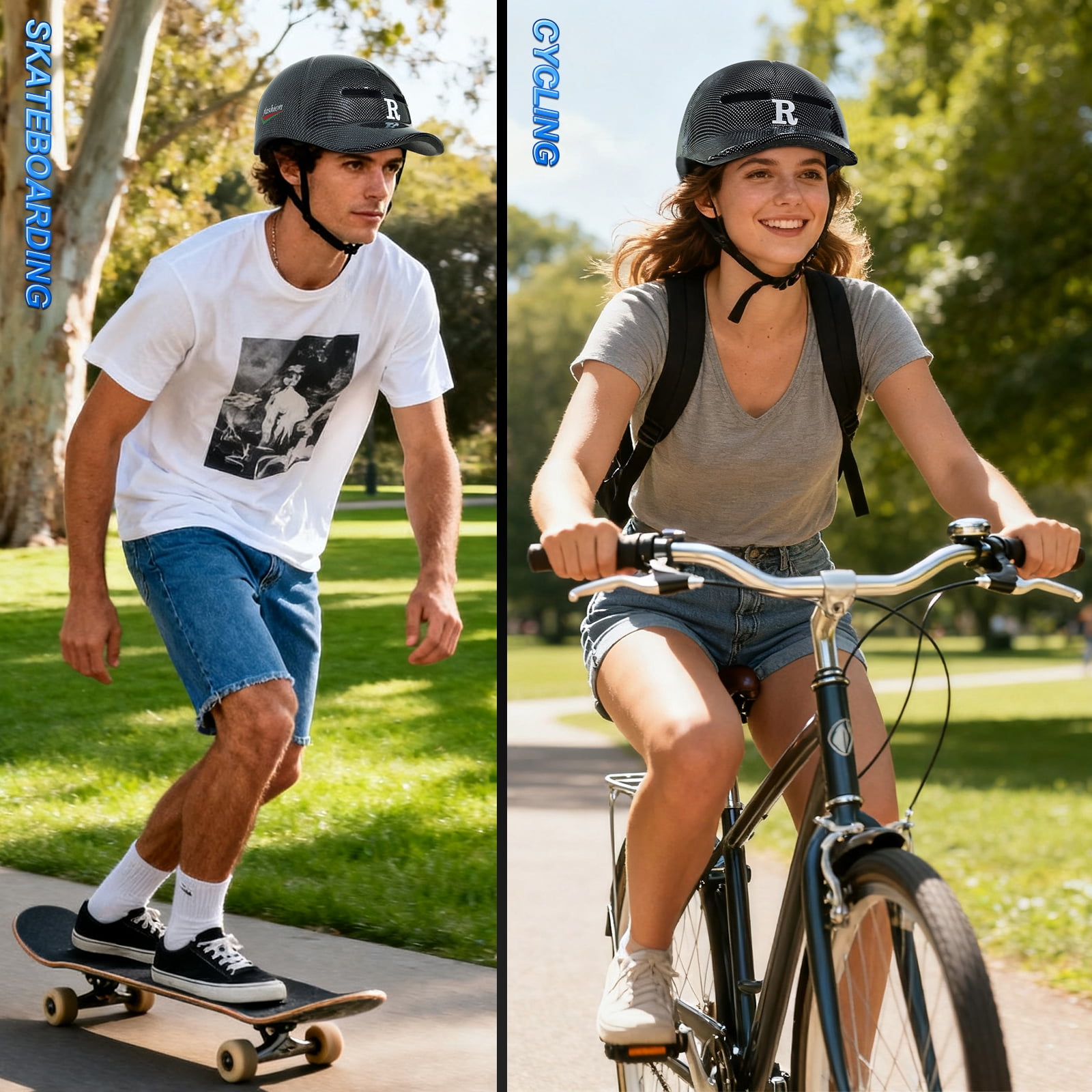 Adult bicycle helmet, unisex - comfortable, lightweight, adjustable baseball cap style cycling helmet, suitable for urban commuting, road cycling, rollerblading, and scooter riding.