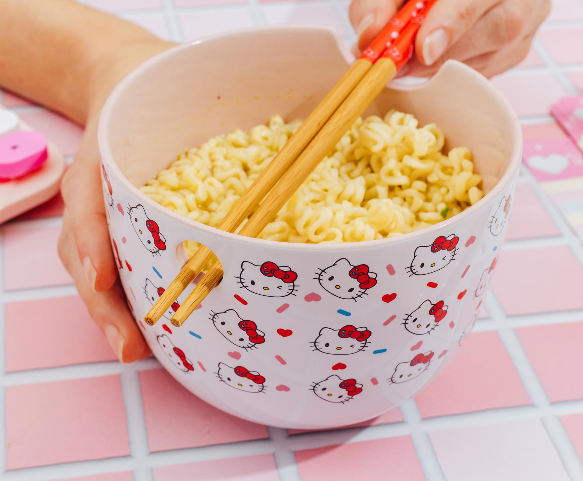 Sanrio Hello Kitty Sprinkles 20-Ounce Ramen Bowl, Chopsticks, and Spoon Set