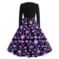 thumbnail image 5 of Women's Casual Fashion Long Sleeve Christmas Graphic Printed Vintage V-Neck Retro Print Long Dress for Holiday Casual Occasions and Everyday Wear,Purple,5XL, 5 of 6