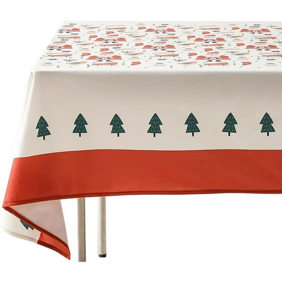Fennco Styles Santa & Tree Holiday Design Tablecloth 56" W X 87" L - Red Christmas Print Festive Table Cover for Christmas Décor, Dining Room, Banquet, Family Gathering and Special Events