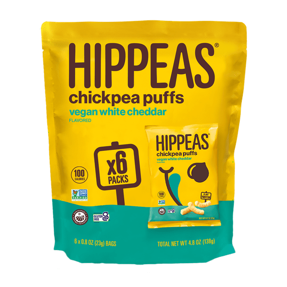 HIPPEAS Chickpea Puffs, Vegan White Cheddar, Gluten-Free, 0.8 oz Bag, 6 Ct