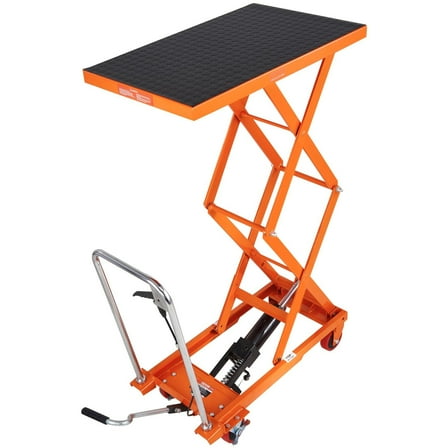 STAWAY Hydraulic Lift Table Cart - 330lbs Capacity, Manual Double Scissor Lift with 50" Height, 4 Wheels, Non-slip Pad for Easy Material Handling and Transportation
