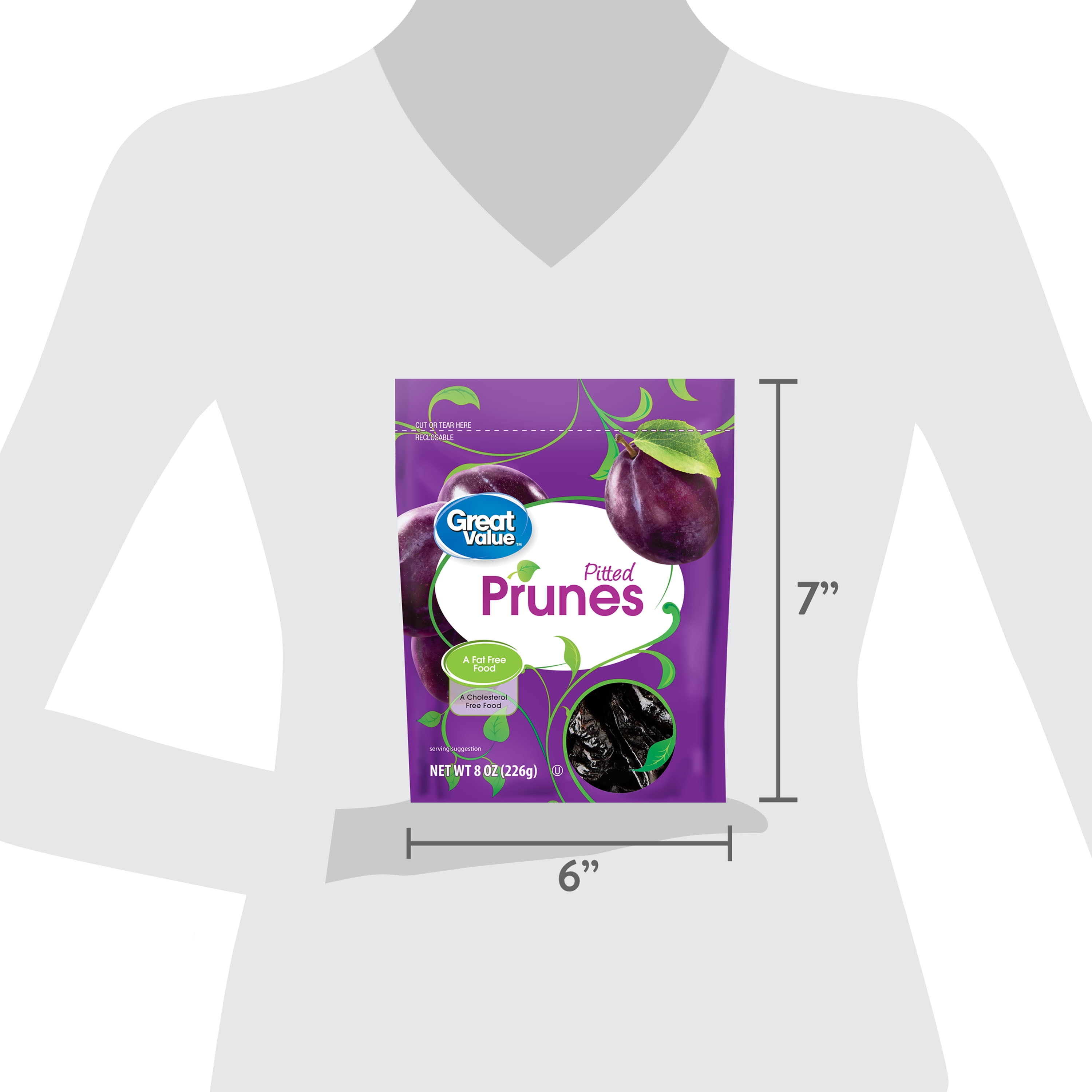 (4 pack) Great Value Pitted Prunes Reclosable Pouch, 8 oz (226g)
