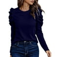 thumbnail image 2 of ClodeEU Womens Round Neck Puff Long Sleeve T Shirt,Casual Cropped Tee,Slim Fit Tops Navy,Womens Plus M, 2 of 8