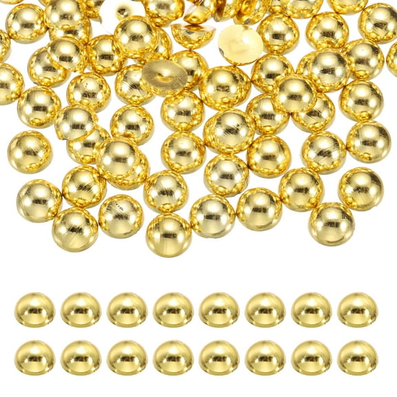 600Pcs Half Pearl, 8mm Plastic Half Flatback Imitation Pearls Cabochon for DIY Crafts Clothing (Light Gold)