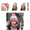 thumbnail image 1 of 2 Pcs/set Bonnets et Écharpe pour Femmes Automne Hiver, Doublure en Peluche à Rayures Contrastées, Bonnet Moelleux pour Extérieur, 1 of 8
