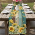 thumbnail image 4 of Sunflower Table Runner 72 Inches, Summer Eucalyptus Botanical Floral Teal Brown Wood Bed Runner Dresser Scarves Tabletop for Indoor Outdoor Parties/Ceremony/Banquet, 16" x 72", 4 of 9