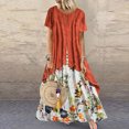 thumbnail image 1 of CEHVOM Mode Femme Été Décontractée Manches Courtes Col Rond Robe Longue en Lin à Imprimé Floral, 1 of 5