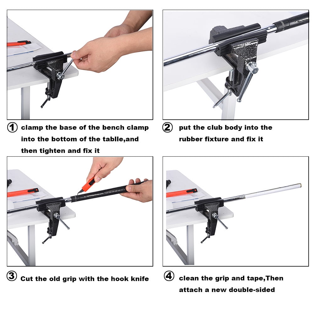 Golf Grip Kit for Regripping Golf Club, Golf Grip Removal Tool with Portable Clamp, Sided Tapes Hook Knife & Tape Remover & Rubber Sleeve – DIY Golf Club Repair Kit