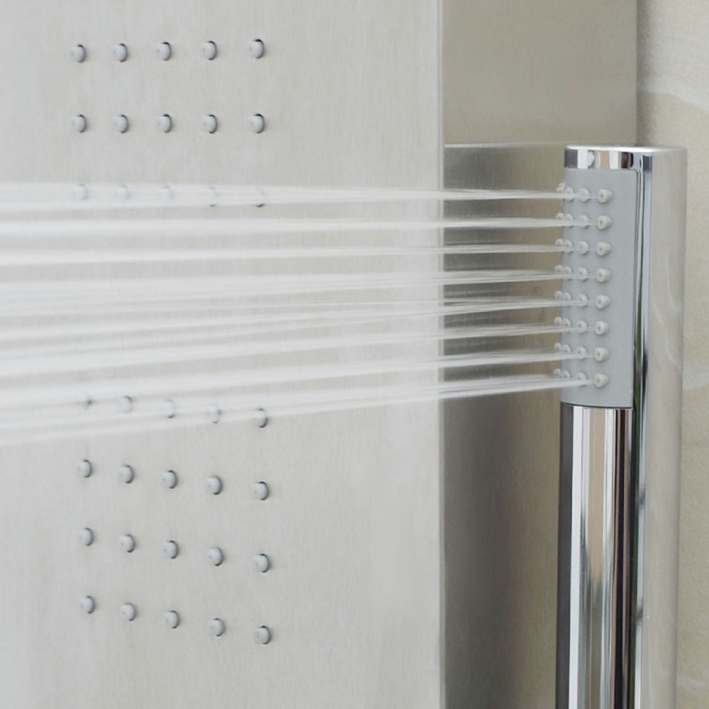 Finihen Shower Panel, Shower Panel Tower System, 57 Inch Stainless Steel Rainfall Shower Panel, Silver Finihen Shower Panel, Shower Panel Tower System, 57 Inch Stainless Steel Rainfall Shower Panel, Silver