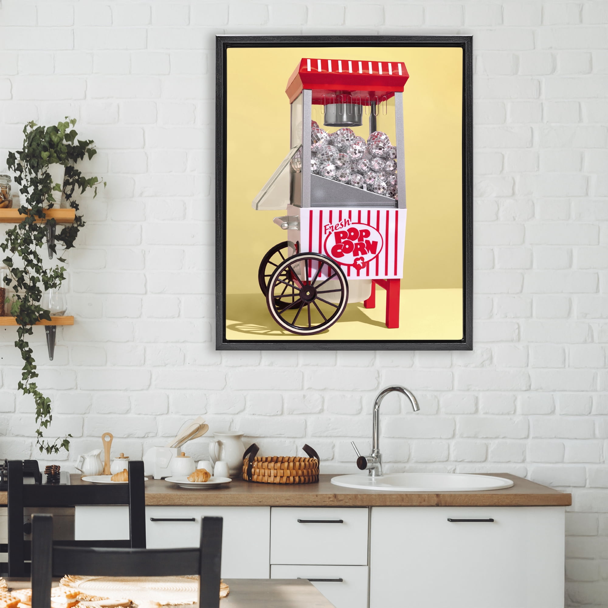 Stupell Industries Disco Popcorn over Yellow Black Framed Floater Canvas Wall Art, design by LISH Creative