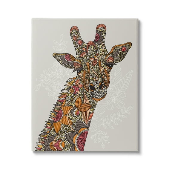 Stupell Industries Pleasant Giraffe Animal Intricate Floral Fractal Details Graphic Art Gallery Wrapped Canvas Print Wall Art, Design by Valentina Harper