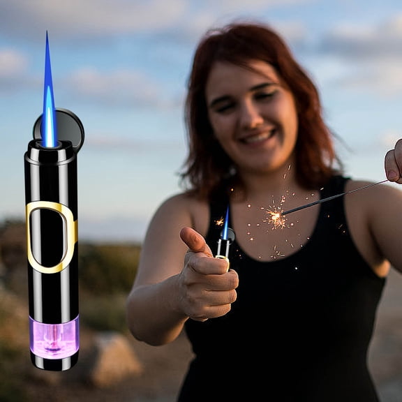 Rewenti Feledorashia Metal Lighter with Explosion-proof Design, Outdoor Barbecue Kitchen Baking Lighter, Luminous Transparent Window Windproof