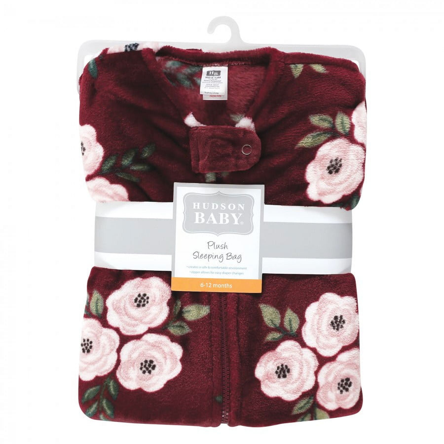 Hudson Baby Infant Girl Plush Sleeping Bag, Sack, Blanket, Sleeveless Burgundy Floral, 12-18 Months