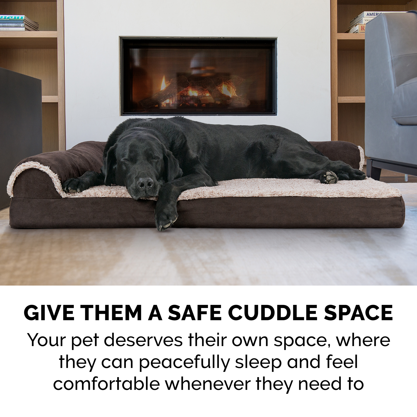 Furhaven Deluxe Orthopedic L-Shaped Chaise Pet Bed photo 6