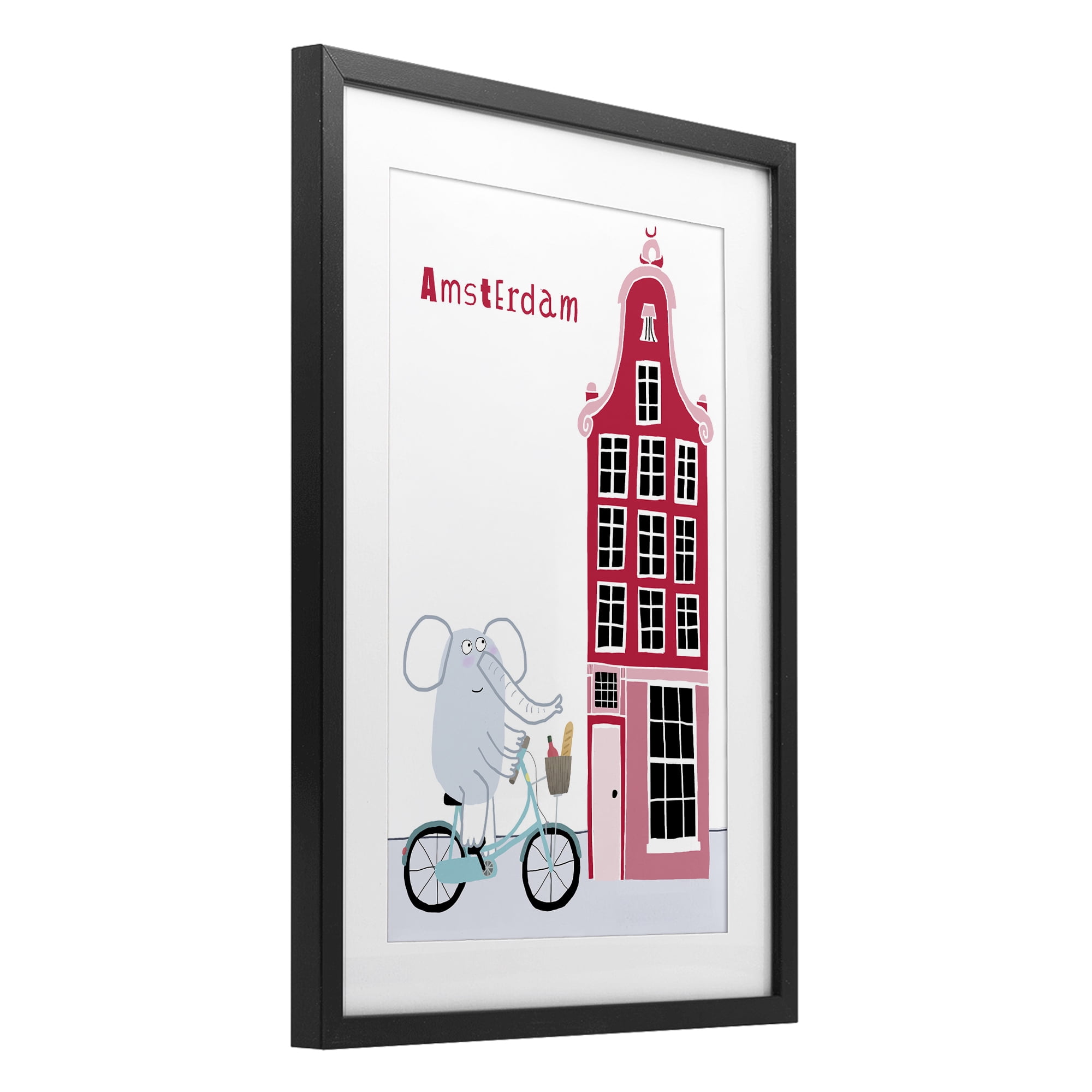 Elephant & Amsterdam Building Black Framed Print Under Glass, design by Carla Daly