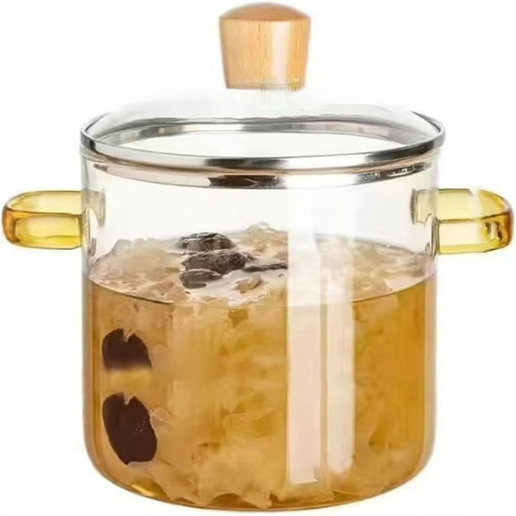 2.3L Apple Pie Simmer Pot, Glass Cooking Pot with Lid, Borosilicate Glass Simmer Pot for Stove, Oven & Microwave, Heat Resistant Clear Saucepan for Pasta, Soups, Vegetables & Potpourri (2.3L)