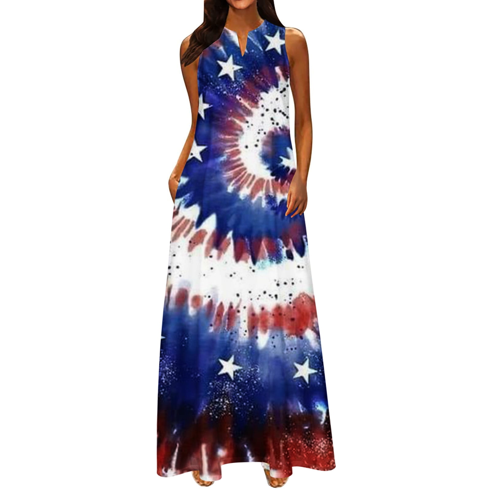 American Flag Maxi Dress for Women 4th of July Patriotic Long Tank ...