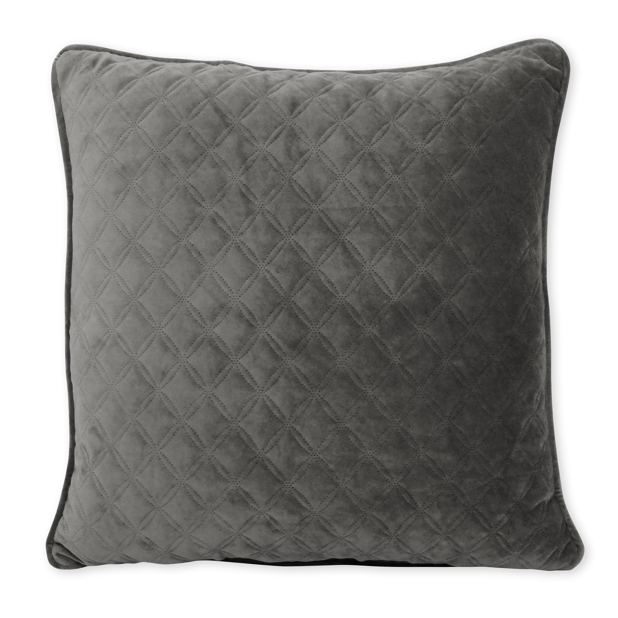 Better Homes & Gardens Quilted Velvet Decorative Square Throw Pillow, 19" x 19", Pack of 2, Dark Gray