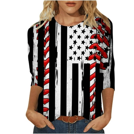 Patlollav 3/4 Length Sleeve Womens Tops 2025 Summer Round Neck Shirts Three Quarter Sleeve Tshirts