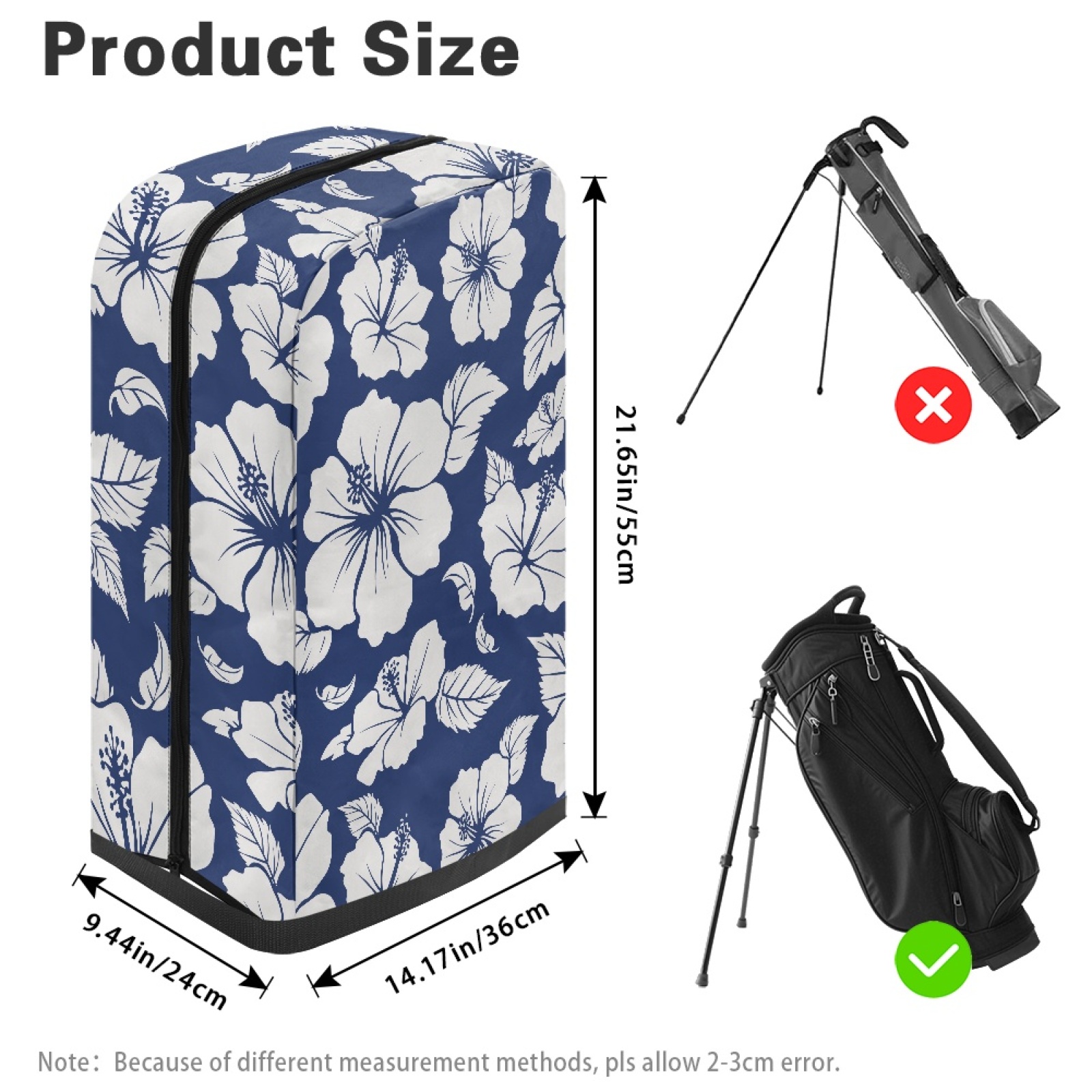 Yuyamidu Blue Hibiscus Golf Bag Cover Colorful Flowers Golf Bag Umbrella for Clubs with Snap Button Dust and Sun Protection Fit Most Club Bags