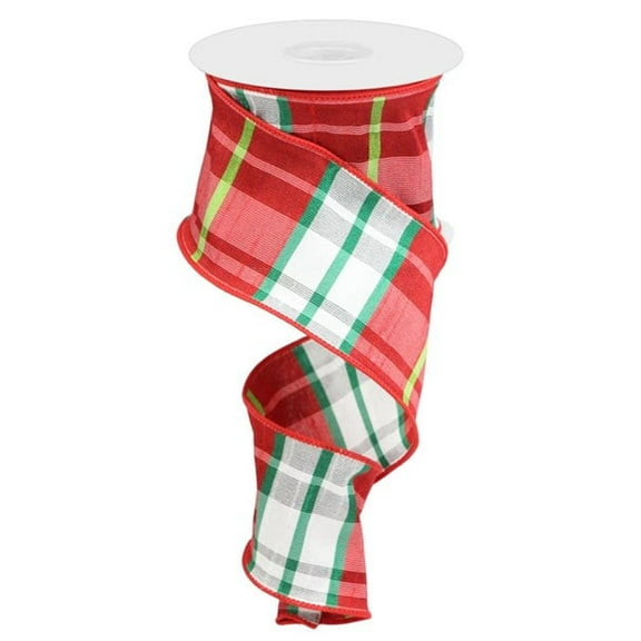 Faux Dupioni Plaid - 2 1/2 Inch x 10 Yards, Red, Pink, Green, Wired Edge Christmas Tree Decoration, Holiday, Garland, Gifts, Wrapping, Wreaths, Bows, Presents