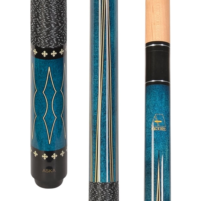 ASKA L22 Blue Decal Pool Cue Stick - 58", 2-Piece, Maple Shaft, 13mm Leather Tip, 5/16x18 Joint