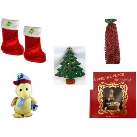 Christmas Fun Gift Bundle [5 Piece] - Be Jolly Premium Red Faux Fur Stocking 18.5