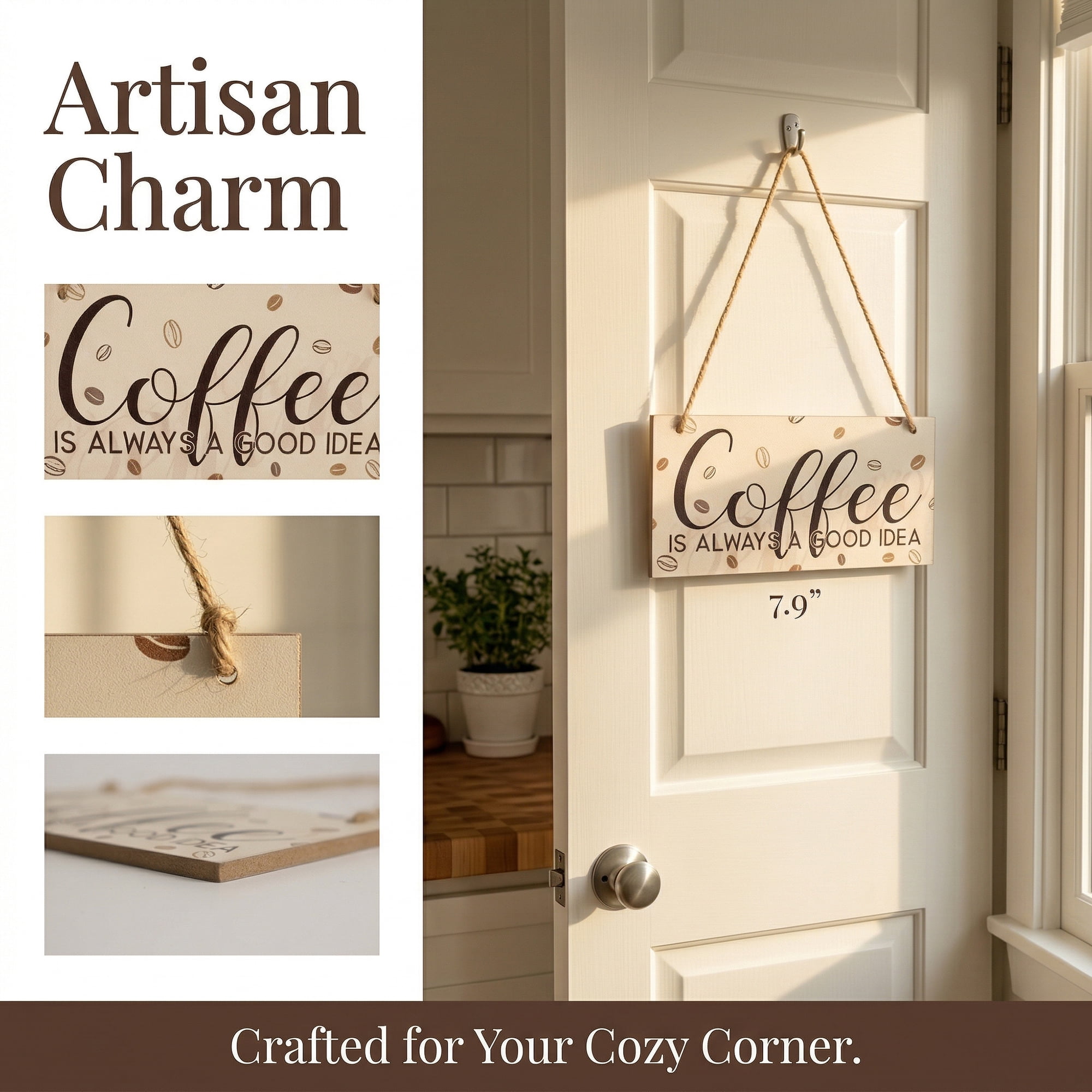 Unique Bargains Coffee Bar Sign Station Decor Rustic Wood Hanging Plaque Style C 3.9in