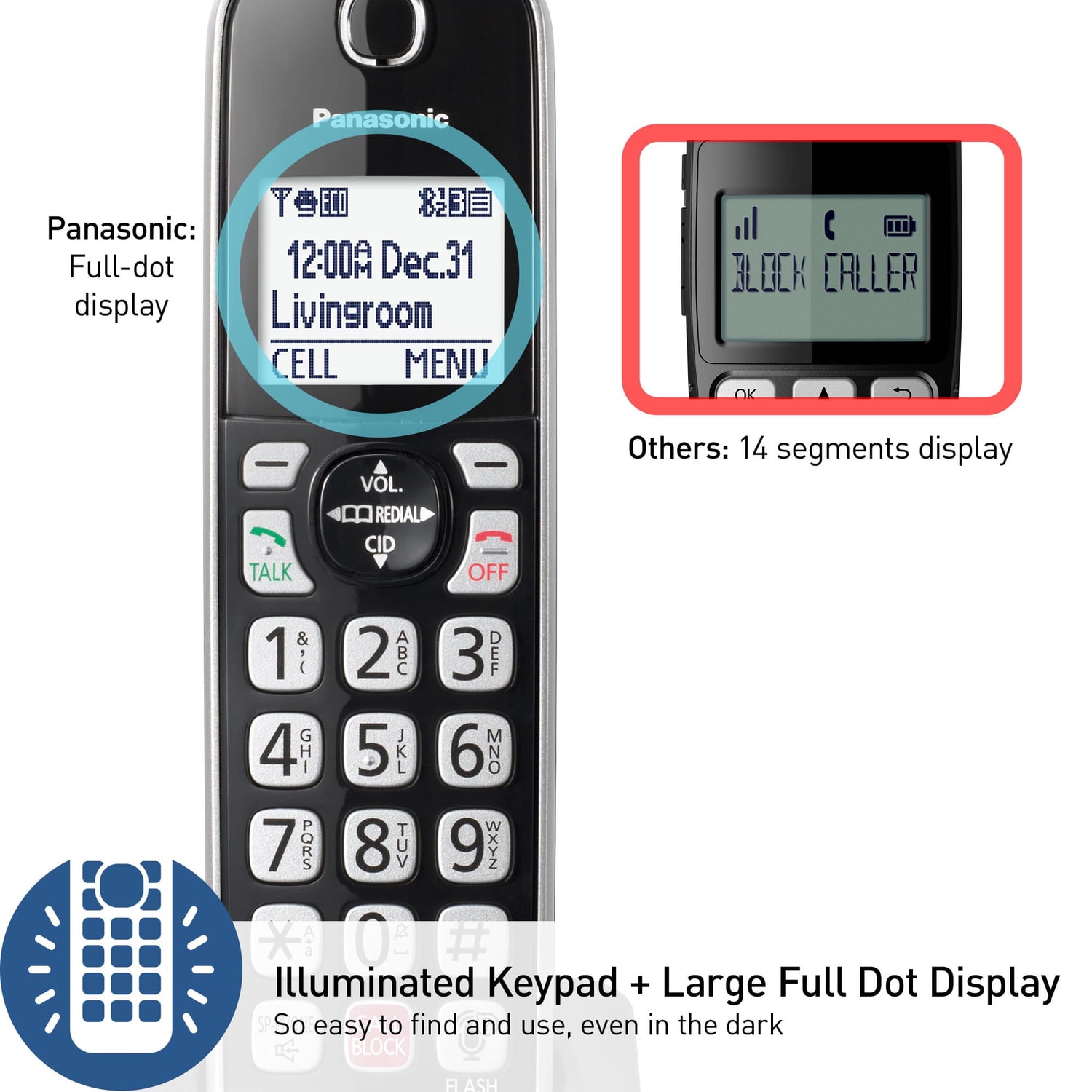 Panasonic KX-TGD86x Series Link2Cell Bluetooth Corded Cordless Phone with Answering Machine, 4-Handset, Black & Silver