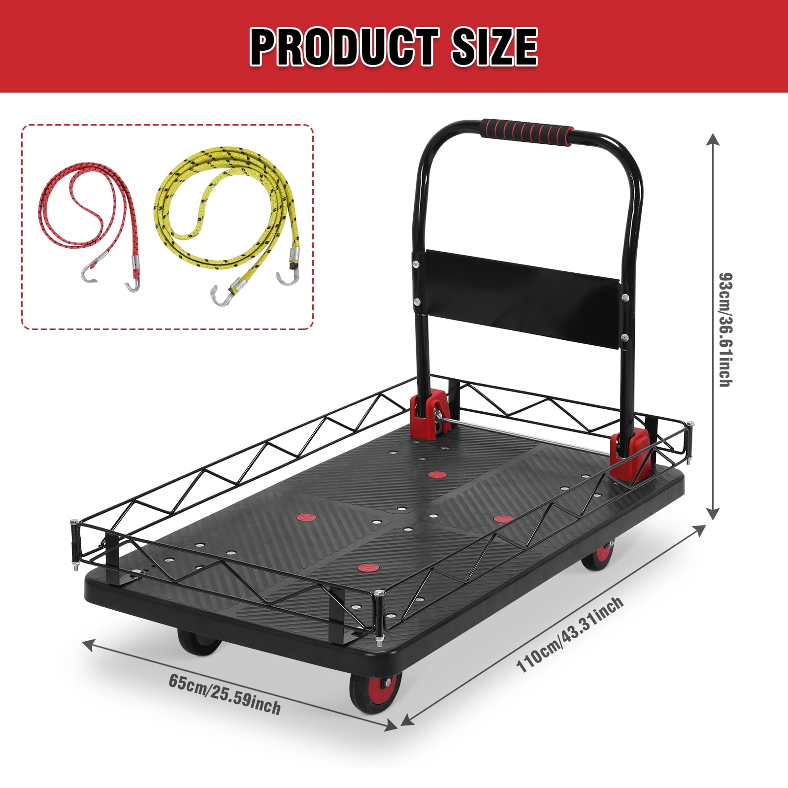 Qiyester Platform Truck Foldable 2 in 1 Large Push Cart Dolly Flat Hand Trucks with Detachable Steel Wire Fence Wheels 2000 LBS Capacity for Gardens, Warehouses, Workshops