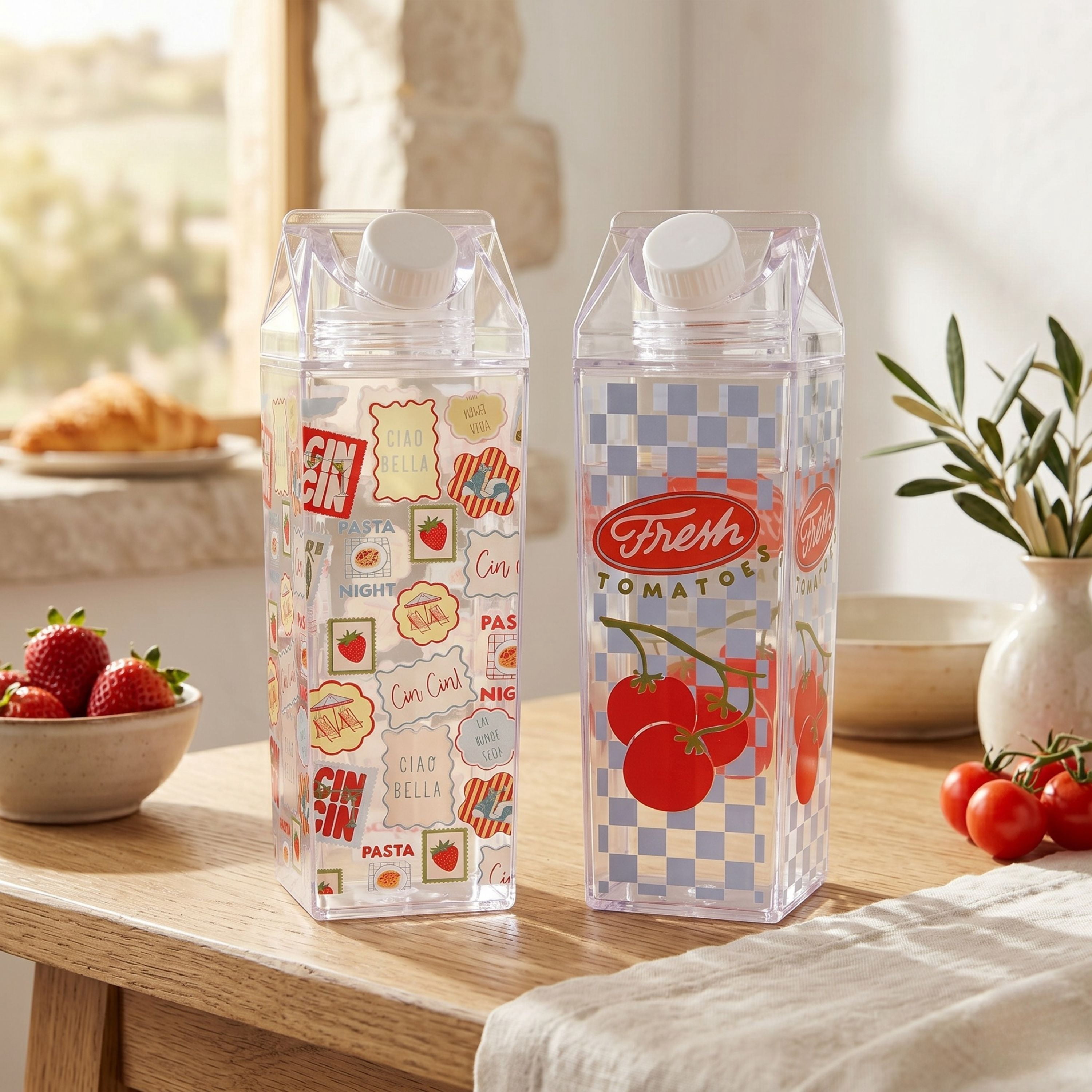 Just Feed Me by Jessie James Decker 2-Pack 18oz Carton-Style Tumbler Set, Tomatoes and Stamps