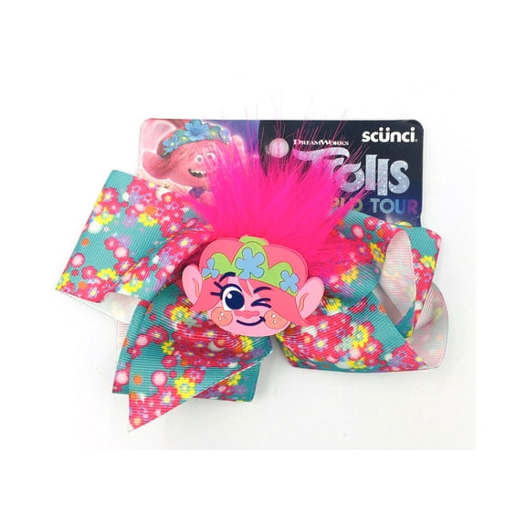 Scunci Trolls World Tour Girl Hair Accessories Casual Bow Clip Pink Green Flower