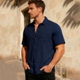 thumbnail image 4 of Kixjoy Blue Shirts for Men Short Sleeve Button Down Big and Tall T Shirts Collared Lounge Soft Dress Shirt Lightweight Soild Trendy T-Shirts with Pockets, Navy M, 4 of 4