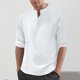 thumbnail image 4 of pstuiky camisa de manga larga para hombre, Camisas de lino a la moda para hombre, informales, lisas, con botones, cuello alto, bolsillos y manga larga Tops de hombre xxxl, 4 of 8