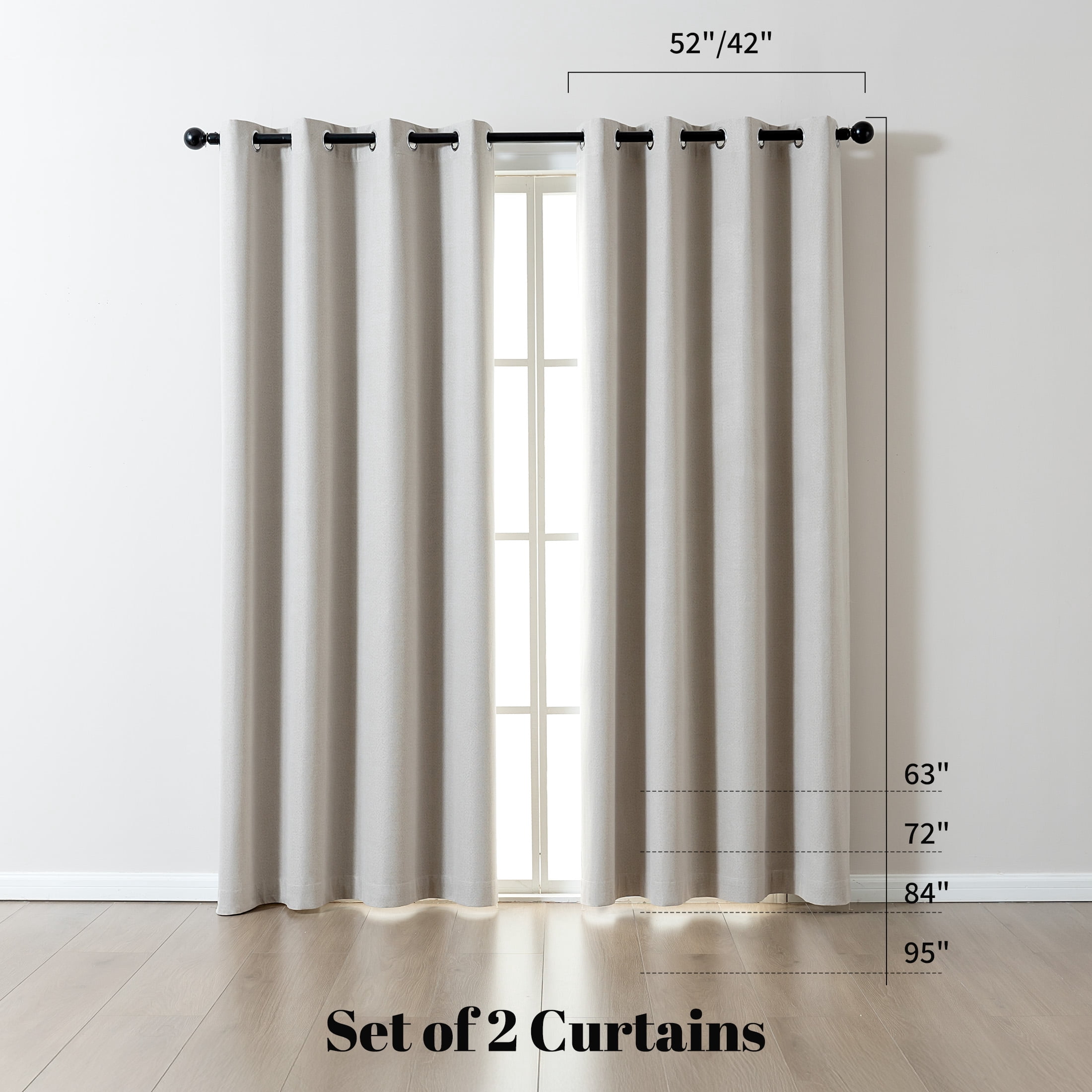 Sonive 42" x 63" Blackout Curtains Pack of 2, Grommet Top Living Room Bedroom Curtain, Beige