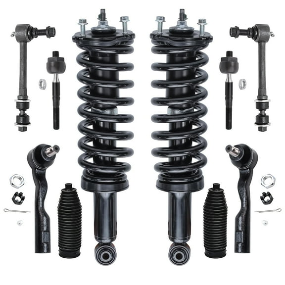 Detroit Axle - 10pc Front Suspension Kit for 03-06 Toyota Tundra 2003 2004 2005 2006 Complete 2 Struts w/Coil Spring 2 Front Sway Bar Links 4 Tie Rods 2 Boots Replacement Ready Struts