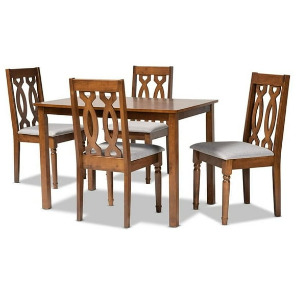 Bowery Hill Grey Fabric and Brown Finished 5-Piece Wood Dining Set