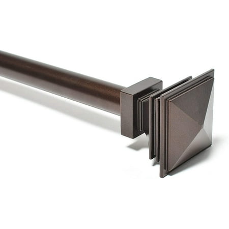 Deco Window 1 Inch Adjustable Brown Curtain Rod for Windows Curtains with Square Finials & Brackets Set - 52" to 144"