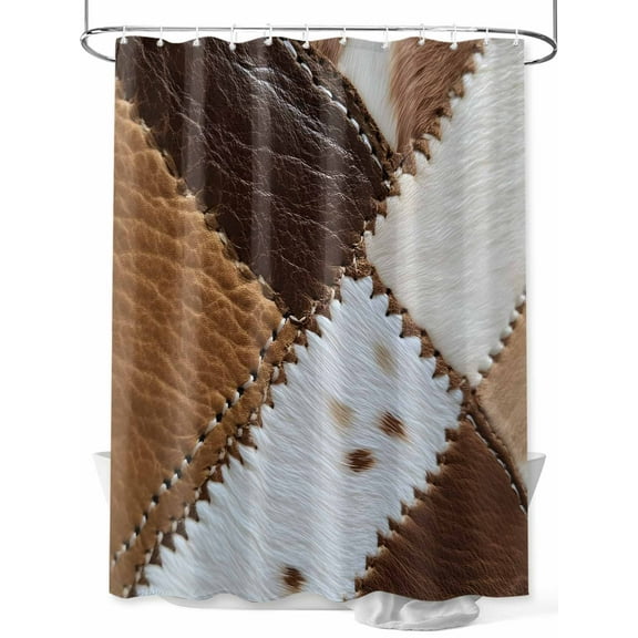 Leather Cowhide Shower Curtain Set ,Waterproof Fabric Shower Curtains Brown White Seam Collage Abstract Art Shower Curtains for Bathroom,Bathroom Decor 60"x72"