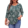 thumbnail image 2 of WellSize 3/4 Sleeve Plus Size Womens Blouses Casual Floral Pleats Tops Summer Crewneck Shirts Tunic Curved Hem Blouses, 2 of 7