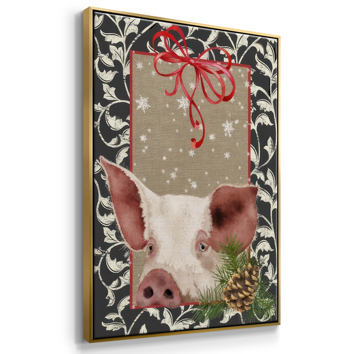 County Christmas Farm II - Framed Gallery Wrapped Holiday Canvas - 27 x 41 - Gold Frame
