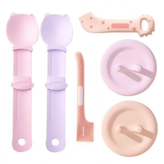 6 Pieces Cat Strip Feeder Spoon Set with Wet Food Can Covers Lids,Spatula & Can Opener