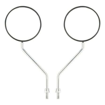 Set of 2 Universal Black Round Motorcycle Scooter Mirrors - 8mm - Chrome Stem