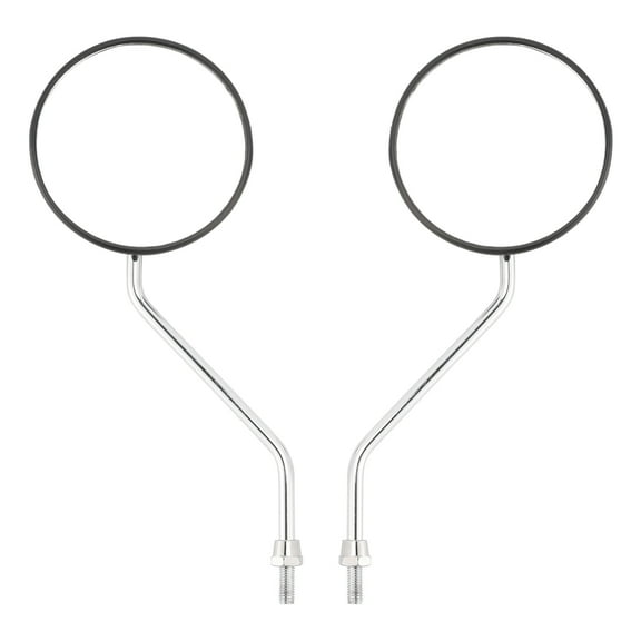 Set of 2 Universal Black Round Motorcycle Scooter Mirrors - 8mm - Chrome Stem