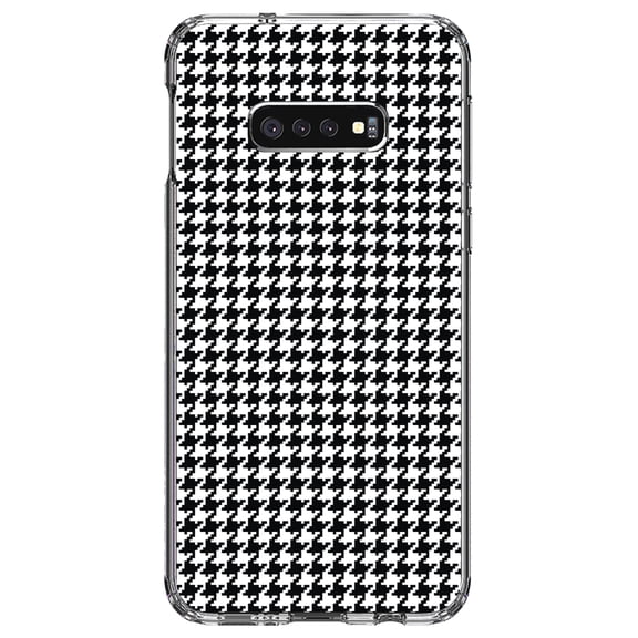DistinctInk Clear Shockproof Hybrid Case for Samsung Galaxy S10e (5.8" Screen) - TPU Bumper, Acrylic Back, Tempered Glass Screen Protector - Black White Houndstooth Pattern