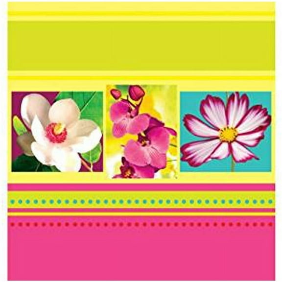 Island Flowers Plastic Tablecloth Border Print