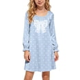 thumbnail image 2 of ATORRE Girls Bowknot Long Sleeve Dress Lightweight Cute Polka Dots Loose Crewnecke Swing Satin Dresses for Daily Fall Winter 2026 Blue 9-10 Years, 2 of 8