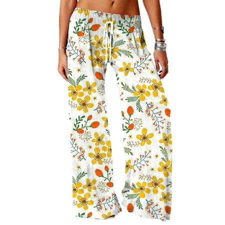 

QAFOPEH Women Floral Print Drawstring Wide Leg Casual Pajama Pants